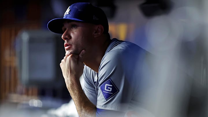 Oct 30, 2024; New York, New York, USA; Los Angeles Dodgers pitcher Jack Flaherty (0) reacts in the dugout after being relieved during the second inning against the New York Yankees in game four of the 2024 MLB World Series at Yankee Stadium. Mandatory Credit: Brad Penner-Imagn Images Oct 30, 2024; New York, New York, USA; Los Angeles Dodgers pitcher Jack Flaherty (0) reacts in the dugout after being relieved during the second inning against the New York Yankees in game four of the 2024 MLB World Series at Yankee Stadium. Mandatory Credit: Brad Penner-Imagn Images