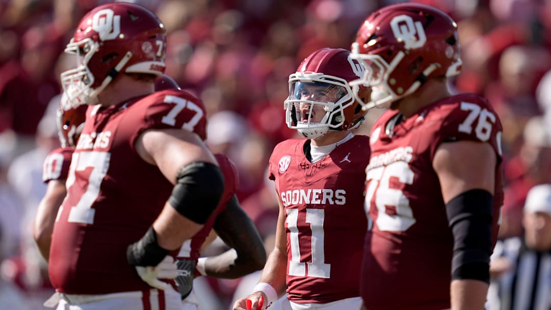 Oklahoma Sooners quarterback Jackson Arnold (11) shouts before a play during a college football game between the University of Oklahoma Sooners (OU) and the Tulane Green Wave at Gaylord Family - Oklahoma Memorial Stadium in Norman, Okla., Saturday, Sept. 14, 2024.