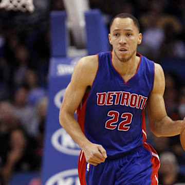 Mar 27, 2015; Orlando, FL, USA; Detroit Pistons forward Tayshaun Prince (22) drives to the basket against the Orlando Magic during the first half at Amway Center. Mandatory Credit: Kim Klement-Imagn Images