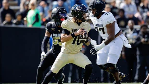 Colorado Buffaloes quarterback Julian Lewis (10) during the spring game at Folsom Field. 