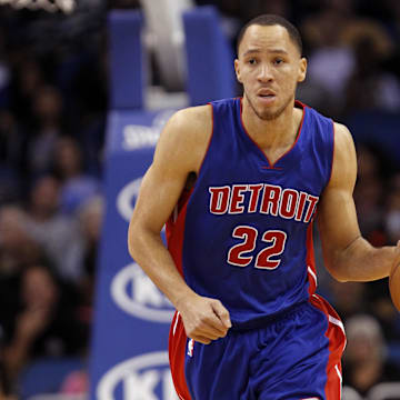 Mar 27, 2015; Orlando, FL, USA; Detroit Pistons forward Tayshaun Prince (22) drives to the basket against the Orlando Magic during the first half at Amway Center. Mandatory Credit: Kim Klement-Imagn Images