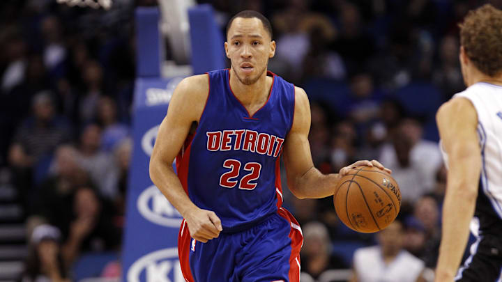 Mar 27, 2015; Orlando, FL, USA; Detroit Pistons forward Tayshaun Prince (22) drives to the basket against the Orlando Magic during the first half at Amway Center. Mandatory Credit: Kim Klement-Imagn Images