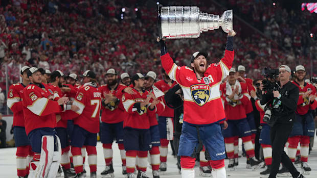 Hockey player lifts Stanley Cu