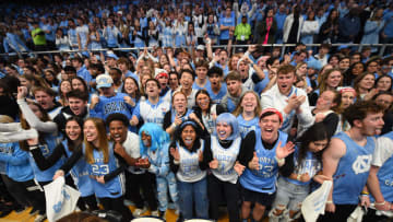 Feb 3, 2024; Chapel Hill, North Carolina, USA;  North Carolina Tar Heels fans cheer before the game at Dean E. Smith Center. Mandatory Credit: Bob Donnan-USA TODAY Sports