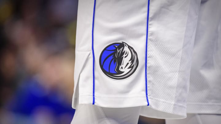 Feb 5, 2020; Dallas, Texas, USA; A view of the Dallas Mavericks logo during the game between the Mavericks and the Grizzlies at the American Airlines Center. Mandatory Credit: Jerome Miron-USA TODAY Sports