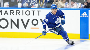 Apr 27, 2024; Toronto, Ontario, CAN; Toronto Maple Leafs right wing William Nylander (88) skates during the warmup before game four of the first round of the 2024 Stanley Cup Playoffs against the Boston Bruins at Scotiabank Arena. Mandatory Credit: Nick Turchiaro-Imagn Images