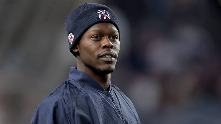 Sep 24, 2026; Bronx, New York, USA; New York Yankees second baseman Jazz Chisholm Jr. (13) watches from the dugout during the seventh inning against the Tampa Bay Rays at Yankee Stadium. Mandatory Credit: Brad Penner-Imagn Images