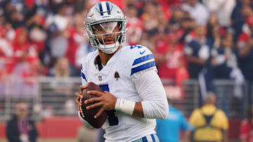 Dallas Cowboys quarterback Dak Prescott (4) warms up before the game against the San Francisco 49ers at Levi's Stadium.