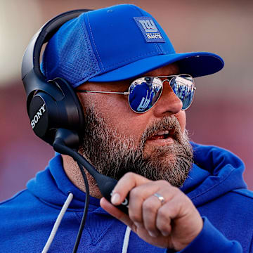 Oct 19, 2025; Denver, Colorado, USA; New York Giants head coach Brian Daboll in the third quarter against the Denver Broncos at Empower Field at Mile High.  