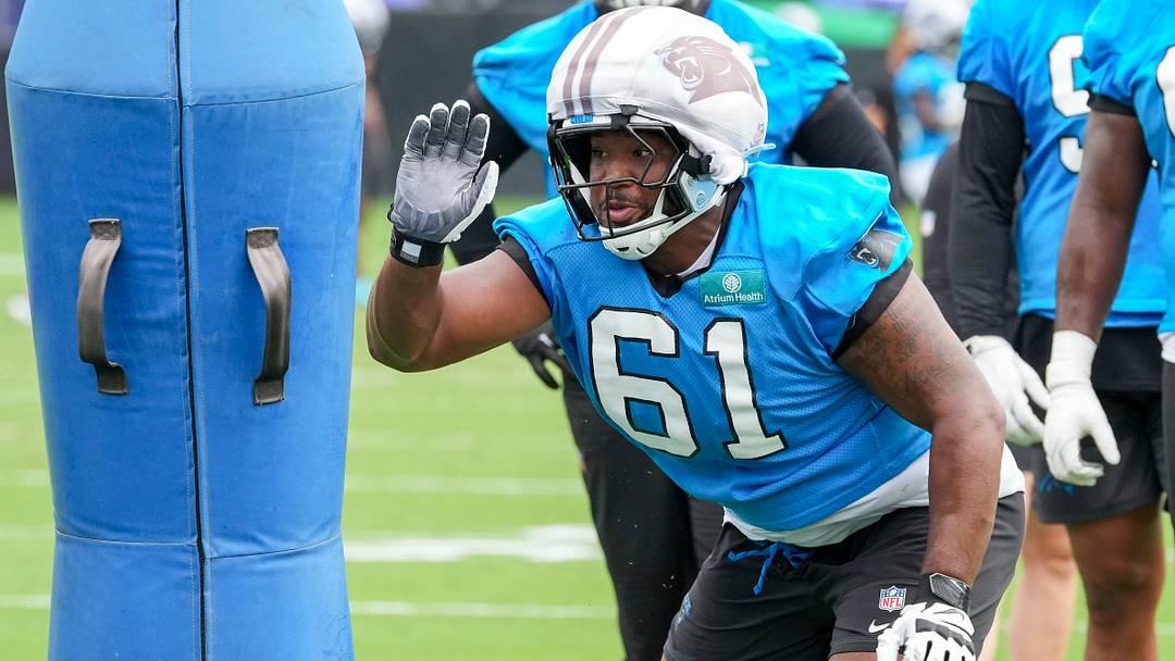 Carolina Panthers defensive end Aaron Hall. Carolina Panthers defensive end Aaron Hall.