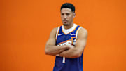 Sep 24, 2025; Phoenix, AZ, USA; Phoenix Suns guard Devin Booker (1) poses for portrait during Media Day at PHX Arena. Mandatory Credit: Mark J. Rebilas-Imagn Images