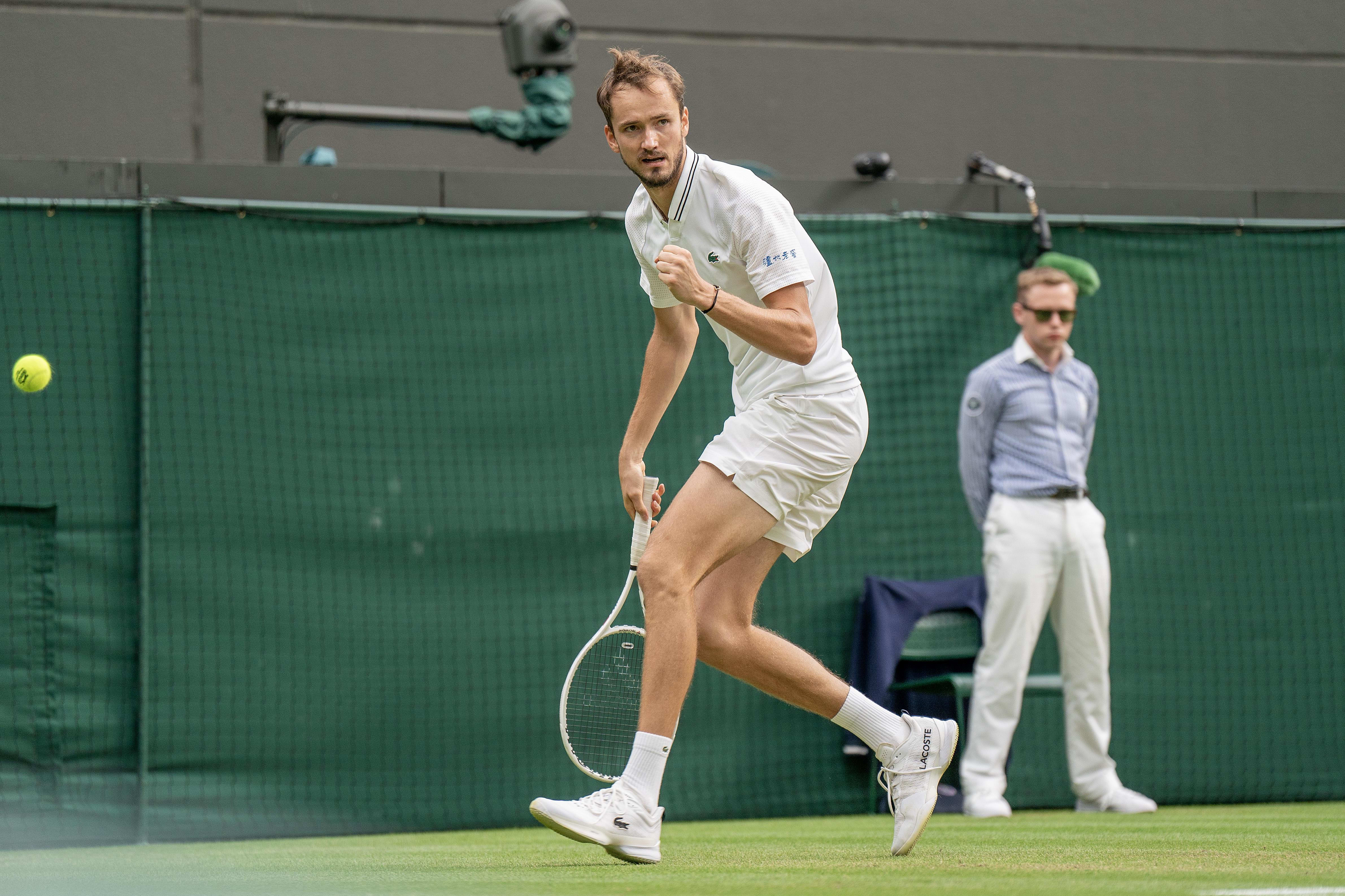 Daniil Medvedev reacts during a tennis match.
