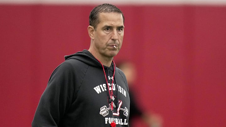 Wisconsin head coach Luke Fickell is shown during spring football practice Wednesday, April 23, 2025 in Madison, Wisconsin.