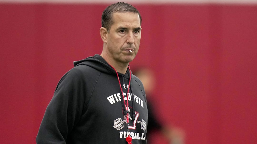 Wisconsin head coach Luke Fickell is shown during spring football practice Wednesday, April 23, 2025 in Madison, Wisconsin.