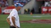 Oct 4, 2025; Houston, Texas, USA; Houston Cougars head coach Willie Fritz coaches against the Texas Tech Raiders in the first half at TDECU Stadium. Mandatory Credit: Thomas Shea-Imagn Images