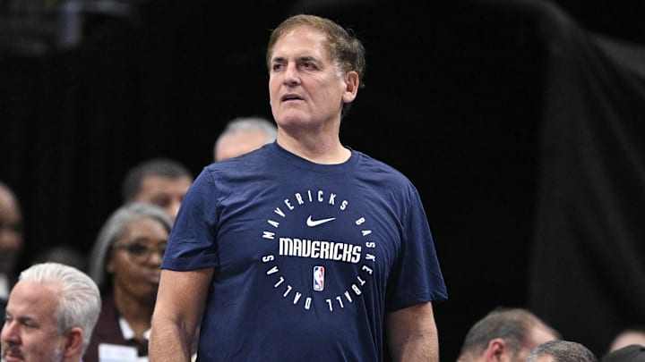 Oct 7, 2024; Dallas, Texas, USA; Mark Cuban looks on during the game between the Dallas Mavericks and the Memphis Grizzlies at American Airlines Center. Mandatory Credit: Jerome Miron-Imagn Images Oct 7, 2024; Dallas, Texas, USA; Mark Cuban looks on during the game between the Dallas Mavericks and the Memphis Grizzlies at American Airlines Center. Mandatory Credit: Jerome Miron-Imagn Images