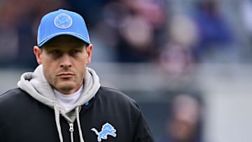 Dec 22, 2024; Chicago, Illinois, USA; Detroit Lions offensive coordinator Ben Johnson before a game against the Chicago Bears at Soldier Field. Mandatory Credit: Daniel Bartel-Imagn Images