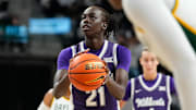 Jan 22, 2024; Waco, Texas, USA; Kansas State Wildcats forward Eliza Maupin (21) shoot a free throw against the Baylor Bears during the first half at Paul and Alejandra Foster Pavilion.