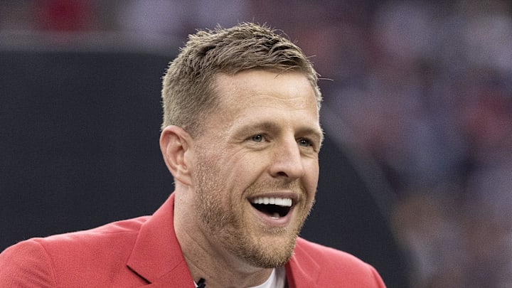 Former Houston Texans JJ Watt speaks to the fans
