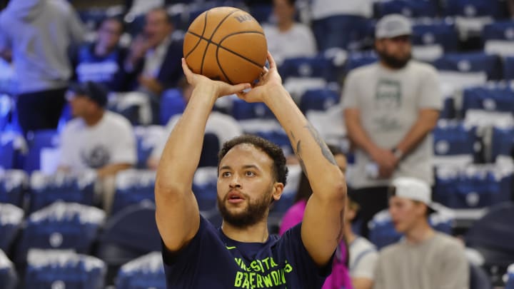 May 22, 2024; Minneapolis, Minnesota, USA; Minnesota Timberwolves forward Kyle Anderson (1) warms up before the game against the Dallas Mavericks during game one of the western conference finals for the 2024 NBA playoffs at Target Center. Mandatory Credit: Bruce Kluckhohn-USA TODAY Sports