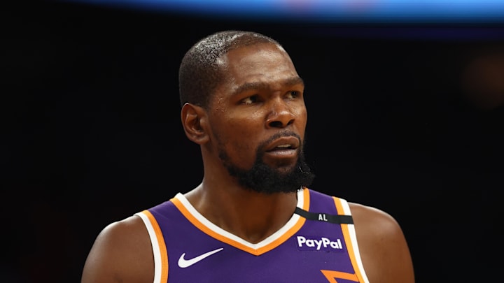 Phoenix Suns forward Kevin Durant reacts to a play.