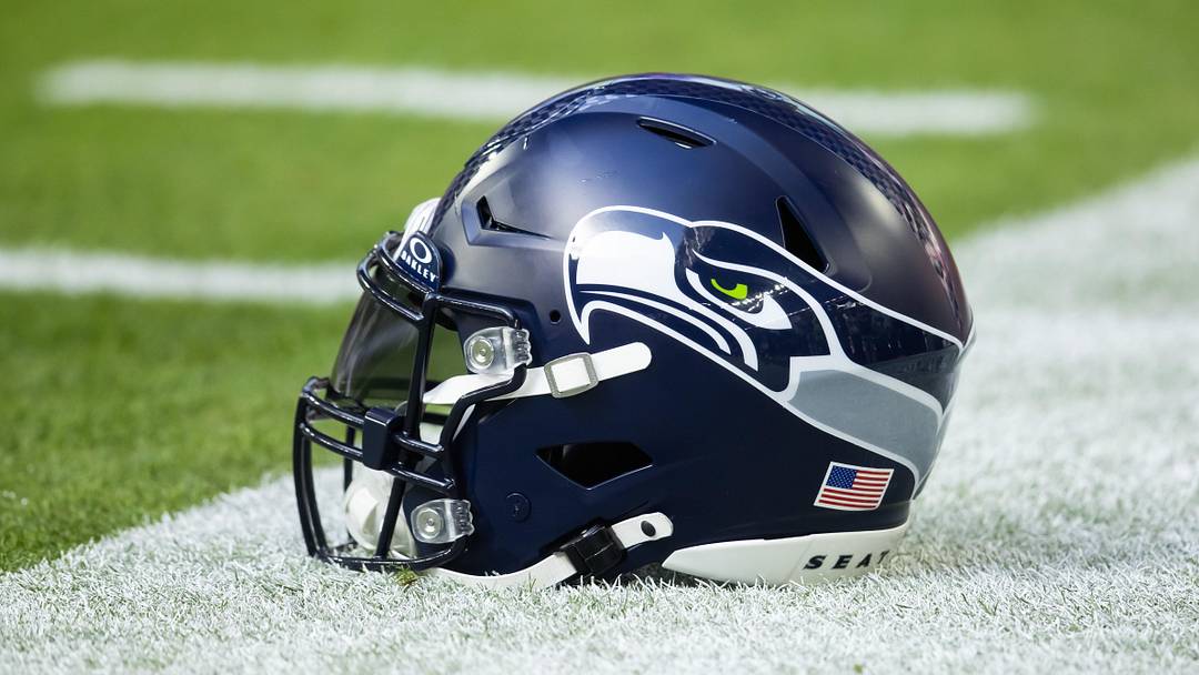 Dec 8, 2024; Glendale, Arizona, USA; Detailed view of a Seattle Seahawks helmet at State Farm Stadium.