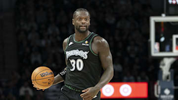 Oct 26, 2025; Minneapolis, Minnesota, USA; Minnesota Timberwolves forward Julius Randle (30) dribbles the ball against the Indiana Pacers in the first half at Target Center. Mandatory Credit: Jesse Johnson-Imagn Images