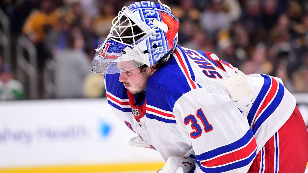 Sep 29, 2026; Boston, Massachusetts, USA;  New York Rangers goaltender Igor Shesterkin (31) during a time out in the third period against the Boston Bruins at TD Garden. Mandatory Credit: Bob DeChiara-Imagn Images