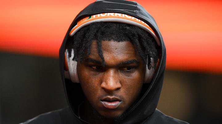 Miami Hurricanes quarterback Cam Ward (1) looks on prior to the game against the Syracuse Orange at the JMA Wireless Dome. Miami Hurricanes quarterback Cam Ward (1) looks on prior to the game against the Syracuse Orange at the JMA Wireless Dome.