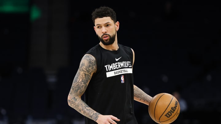 Jan 13, 2023; Minneapolis, Minnesota, USA; Minnesota Timberwolves guard Austin Rivers (25) warms up before the game against the Phoenix Suns at Target Center. Mandatory Credit: Matt Krohn-USA TODAY Sports