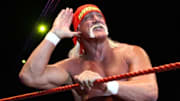Hulk Hogan gestures to the crowd during his Hulkamania Tour at the Burswood Dome in 2009.