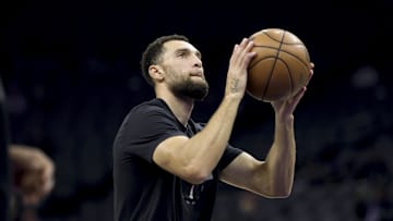 Nov 24, 2025; Sacramento, California, USA; Sacramento Kings guard Zach LaVine (8) warms up before the game against the Minnesota Timberwolves at Golden 1 Center. Mandatory Credit: Dennis Lee-Imagn Images