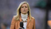 CBS sports broadcaster Jamie Erdahl during game 15 of the NFL International Series between the Indianapolis Colts and the Jacksonville Jaguars at Wembley Stadium. The Jaguars defeated the Colts 30-27. 