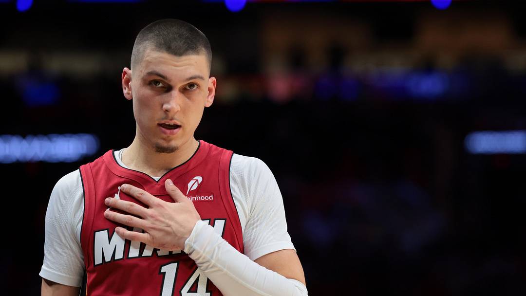 Miami Heat guard Tyler Herro looks on against the Phoenix Suns