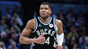 Dec 31, 2024; Indianapolis, Indiana, USA; Milwaukee Bucks forward Giannis Antetokounmpo (34)  in the second half against the Indiana Pacers at Gainbridge Fieldhouse. Mandatory Credit: Trevor Ruszkowski-Imagn Images