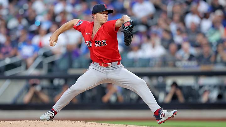 Jul 10, 2026; New York City, New York, USA; Boston Red Sox starting pitcher Sonny Gray (54) pitches against the New York Mets during the first inning at Citi Field. Mandatory Credit: Brad Penner-Imagn Images