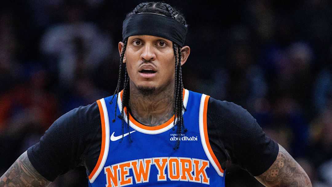 Dec 18, 2025; Indianapolis, Indiana, USA;  New York Knicks guard Jordan Clarkson (00) in the second half against the Indiana Pacers at Gainbridge Fieldhouse. Mandatory Credit: Trevor Ruszkowski-Imagn Images