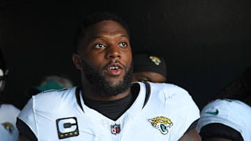 Nov 3, 2024; Philadelphia, Pennsylvania, USA; Jacksonville Jaguars defensive end Josh Hines-Allen (41) in the tunnel against the Philadelphia Eagles at Lincoln Financial Field. 