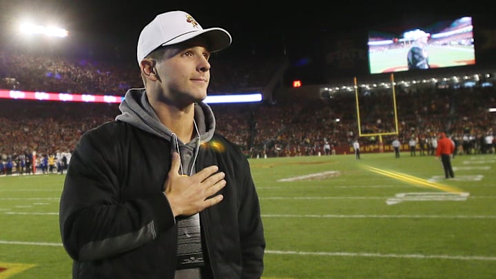 San Francisco 49ers quarterback Brock Purdy erupted into celebration after Iowa State upset No. 21 Iowa on Saturday.