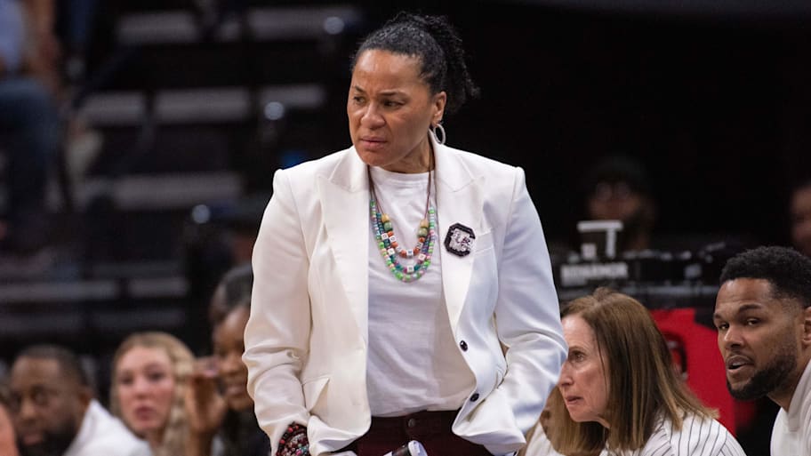 South Carolina Gamecocks head coach Dawn Staley looks on from the sideline during the first quarter of the game against TCU.