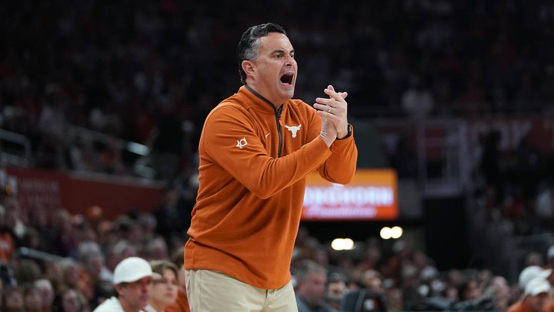 Texas Longhorns head coach Sean Miller reacts during the first half in a 74-70 loss against the Texas A&M Aggies at Moody Center. Texas Longhorns head coach Sean Miller reacts during the first half in a 74-70 loss against the Texas A&M Aggies at Moody Center.