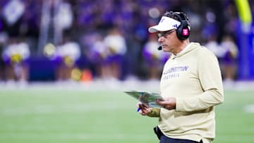Aug 30, 2025; Seattle, Washington, USA; Washington Huskies head coach Jedd Fisch stands on the sideline during the second quarter against the Colorado State Rams at Husky Stadium. Mandatory Credit: Joe Nicholson-Imagn Images