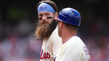  Philadelphia Phillies outfielder Brandon Marsh (16) looks on against the Pittsburgh Pirates in the fifth inning at Citizens Bank Park.