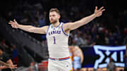 Kansas Jayhawks center Hunter Dickinson reacts after a play.