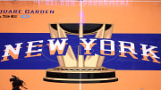Nov 24, 2023; New York, New York, USA; General view of the in-season tournament court logo during
