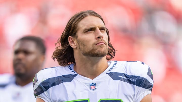 September 18, 2022; Santa Clara, California, USA; Seattle Seahawks linebacker Tanner Muse (58) after the game against the San Francisco 49ers at Levi's Stadium. Mandatory Credit: Kyle Terada-USA TODAY Sports