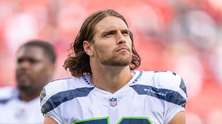 September 18, 2022; Santa Clara, California, USA; Seattle Seahawks linebacker Tanner Muse (58) after the game against the San Francisco 49ers at Levi's Stadium. Mandatory Credit: Kyle Terada-USA TODAY Sports