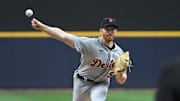 Milwaukee, Wisconsin, USA; Detroit Tigers starting pitcher Spencer Turnbull (56) delivers a pitch against the Milwaukee Brewers in the first inning at American Family Field.