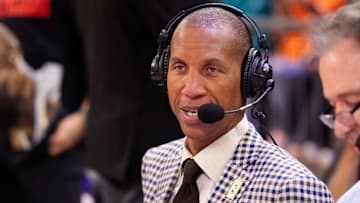 Nov 26, 2024; Phoenix, Arizona, USA; NBA on TNT television analyst Reggie Miller during the Los Angeles Lakers against the Phoenix Suns during an NBA Cup game at Footprint Center. Mandatory Credit: Mark J. Rebilas-Imagn Images