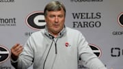 Georgia coach Kirby Smart speaks to the media.